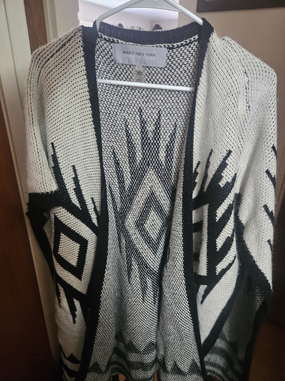 Marc New York Black and White Geometric Open-Front Cardigan